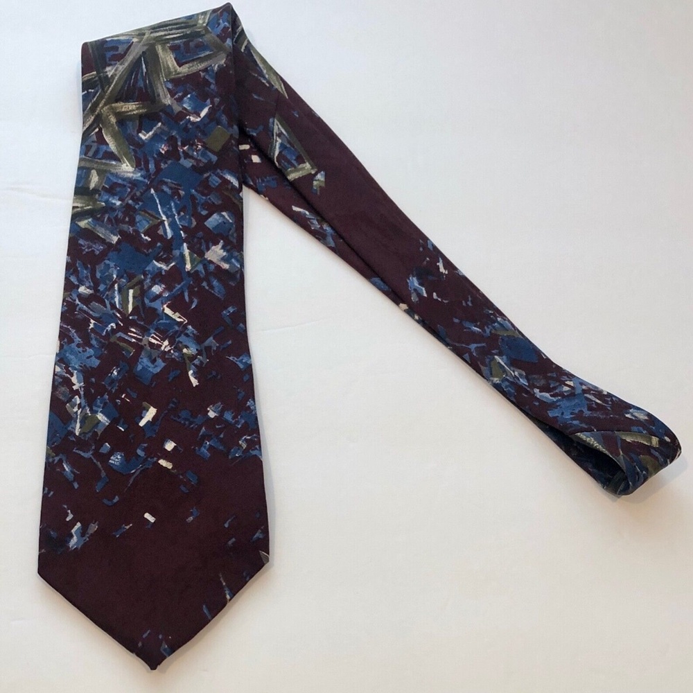 Men's Ted Lapidus Burgundy Combo Abstract 100% Silk Neck Tie
